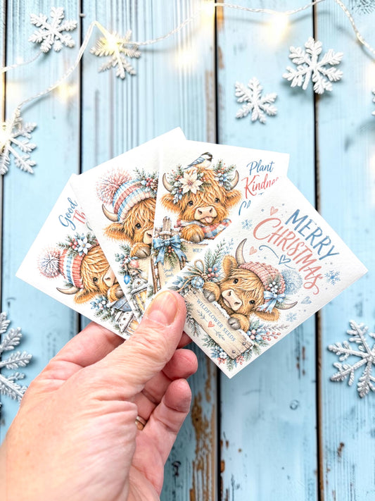 Seed Packages - Christmas Highland Cows - Wildflower Seeds