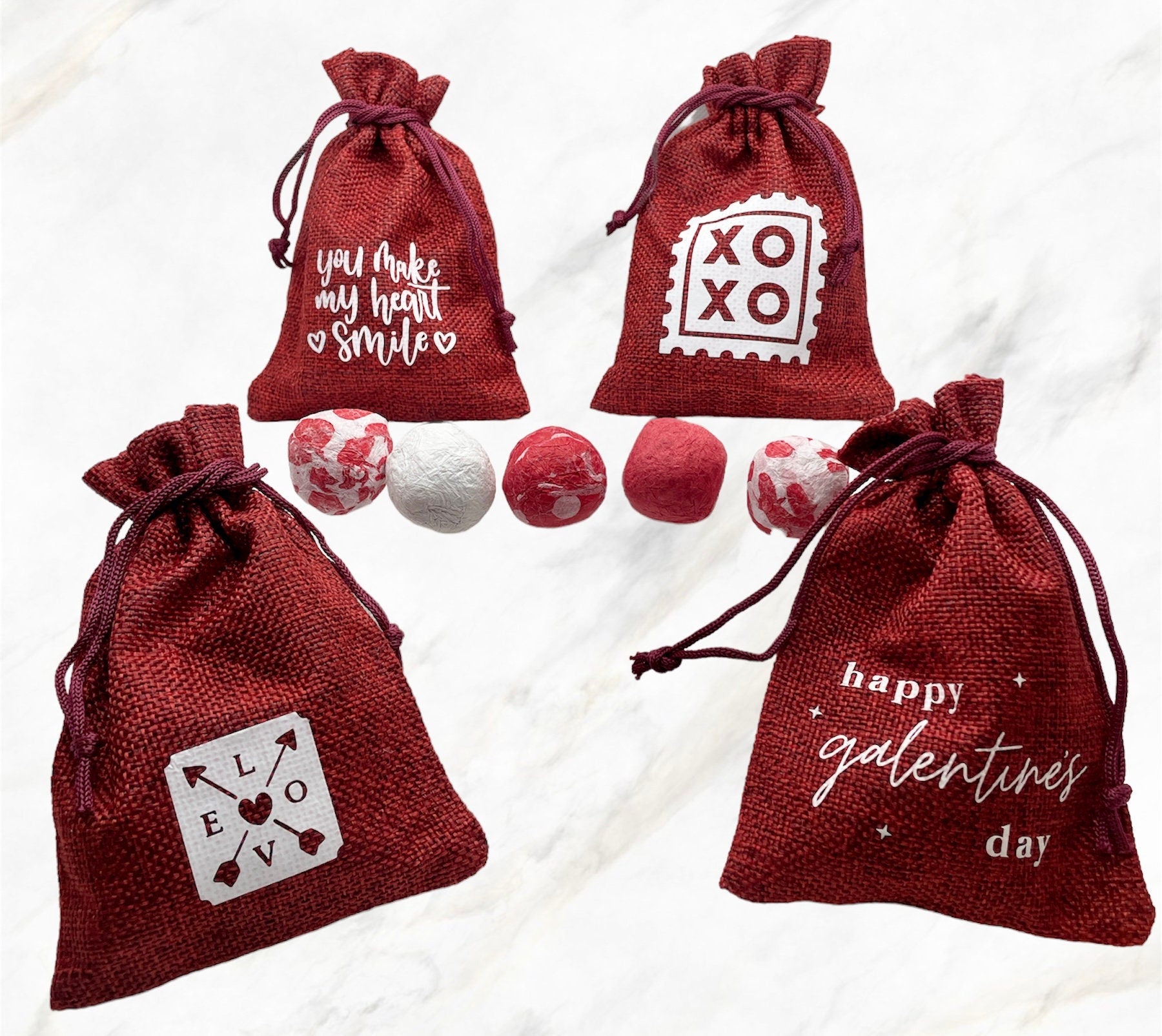 Seed Bombs - 5 Pack - Valentine’s Day themed - Red burlap bag - Canadian Wildflower