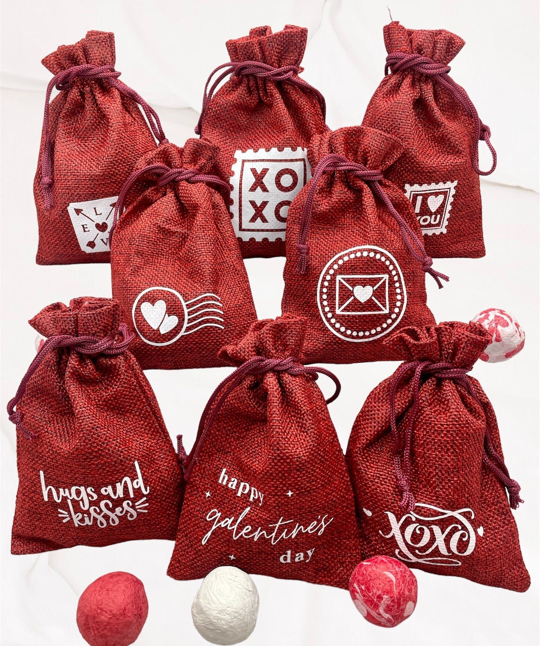 Seed Bombs - 5 Pack - Valentine’s Day themed - Red burlap bag - Canadian Wildflower