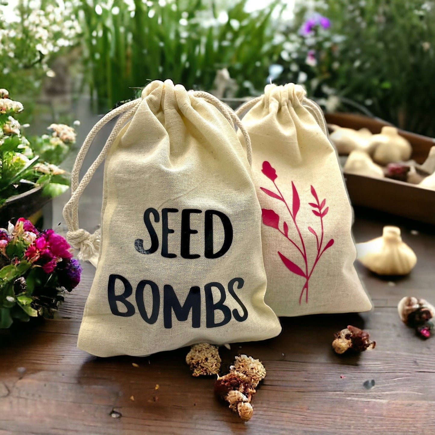 Seed Bombs - 10 Pack - Cotton Drawstring Bag - Canadian Wildflower