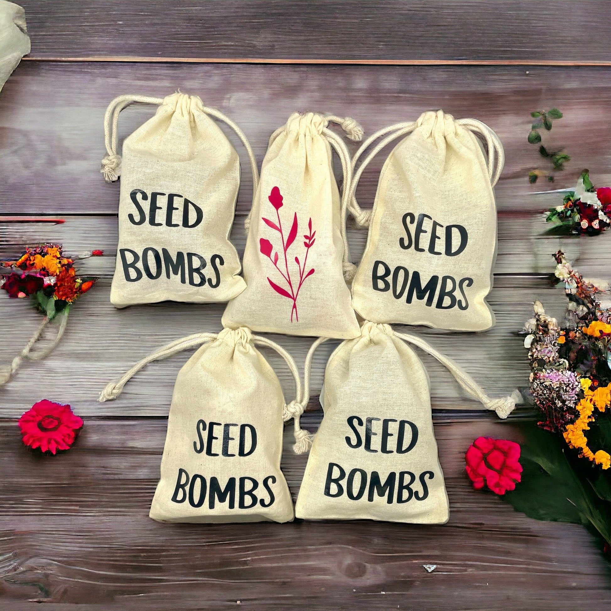 Seed Bombs - 10 Pack - Cotton Drawstring Bag - Canadian Wildflower