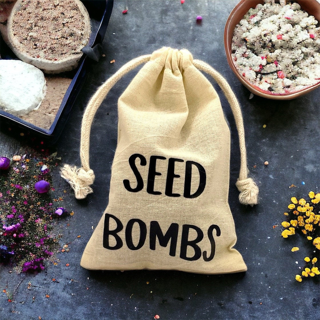 Seed Bombs - 10 Pack - Cotton Drawstring Bag - Canadian Wildflower