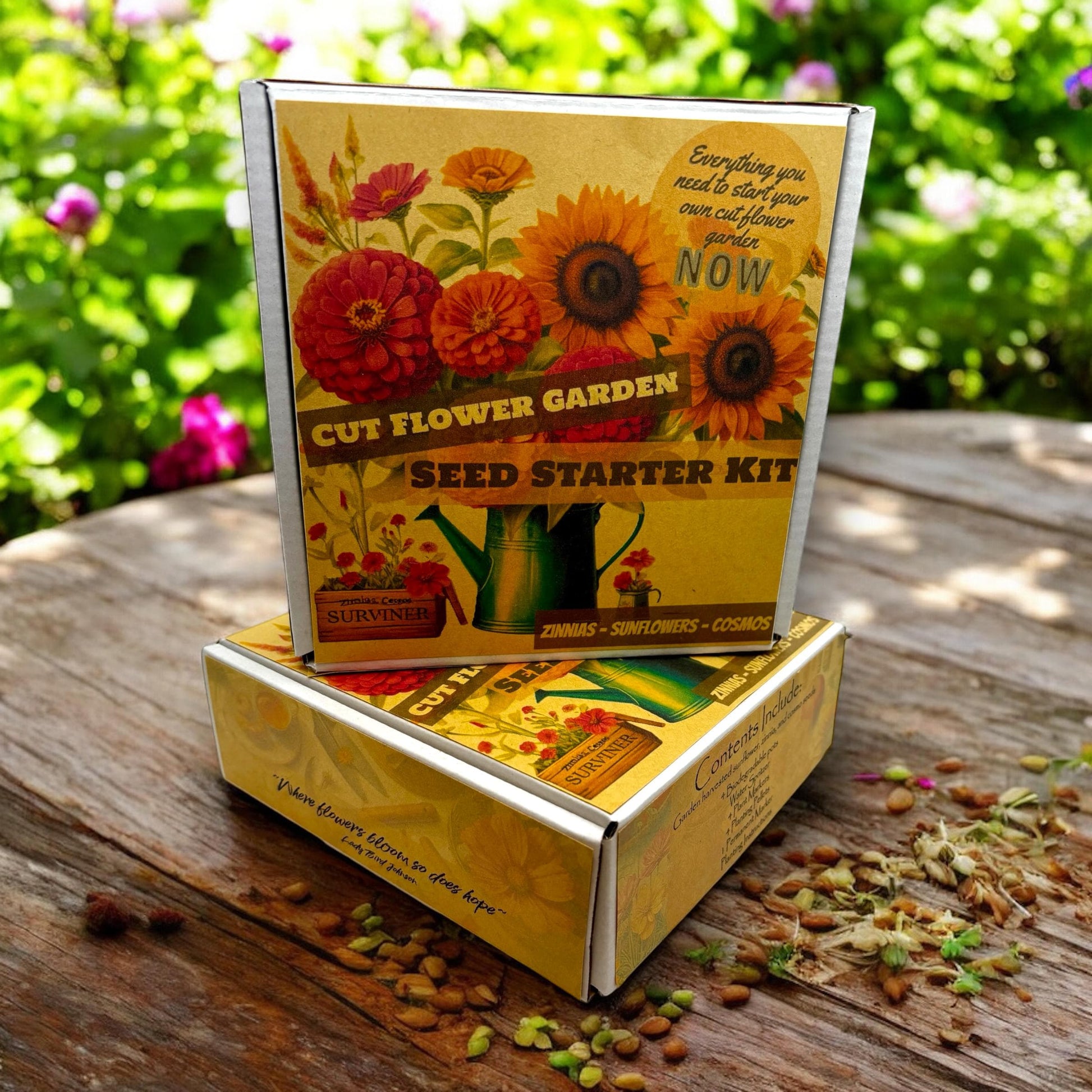 Cut Flower Garden Starter Kit with Zinnia, Cosmo, and Sunflower seeds