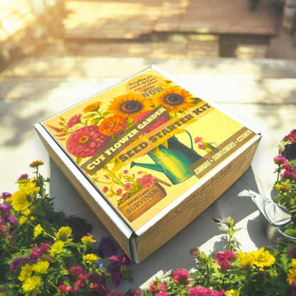 Flower Garden Starter Kit with Zinnia, Cosmo, and Sunflower seeds