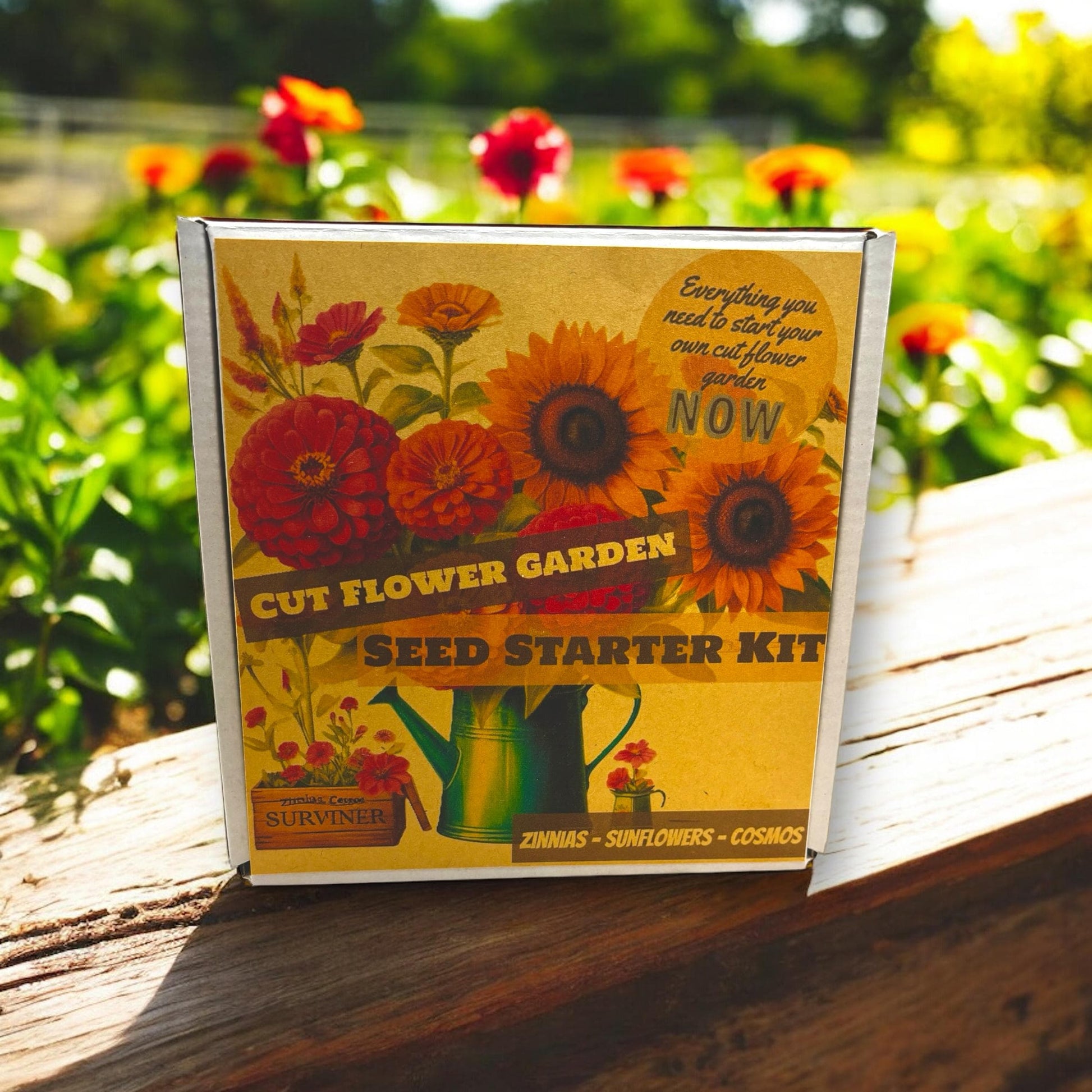 Cut Flower Garden Starter Kit with Zinnia, Cosmo, and Sunflower seeds