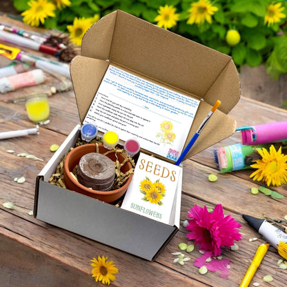 Paint, Plant & Grow DIY Kit with Clay Pot, Sunflower Seeds, Paint Brush, Paint, Soil